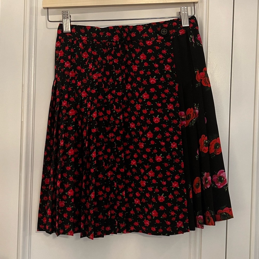 The Kooples Silk Pleated Floral Skirt